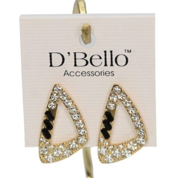 DBello Accessories Pierced Earrings Gold Tone CZ Black Rhinestone Triangular - Picture 3 of 6